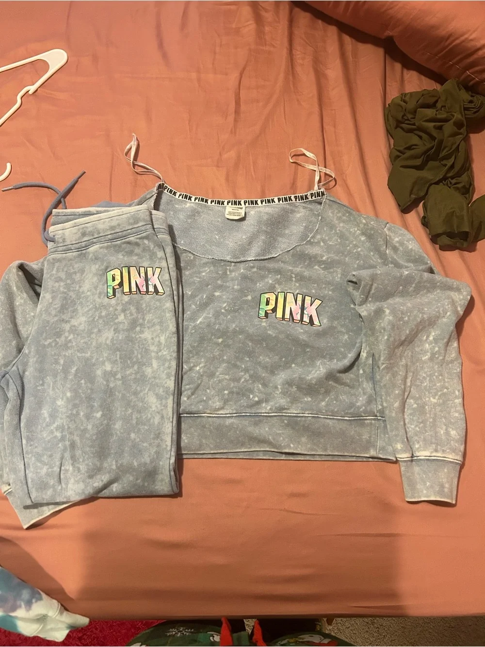 Victoria's Secret PINK Acid-Wash Light Blue Pullover & Joggers Set